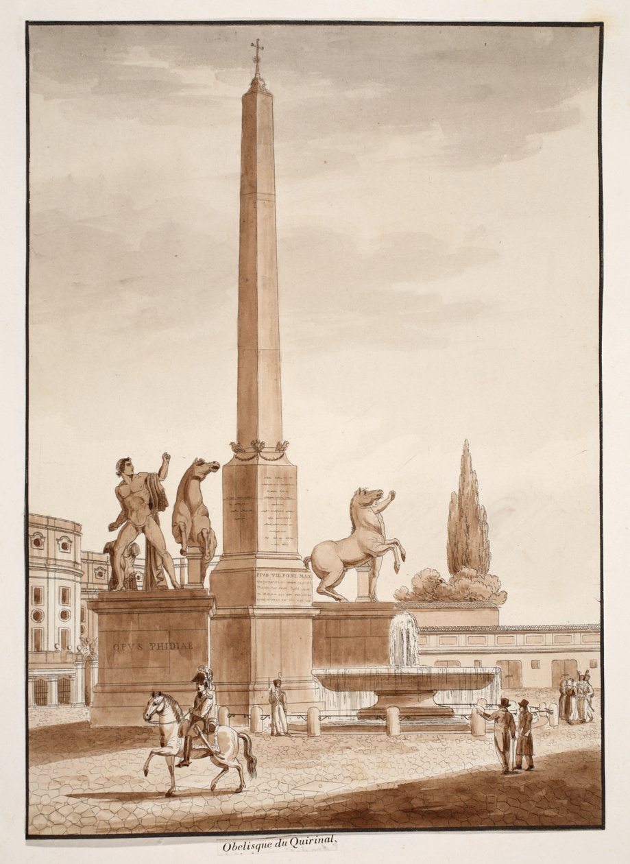 Quirinal Obelisk，1833年（用棕色水洗蚀刻） 作者 阿戈斯蒂诺·托法内利