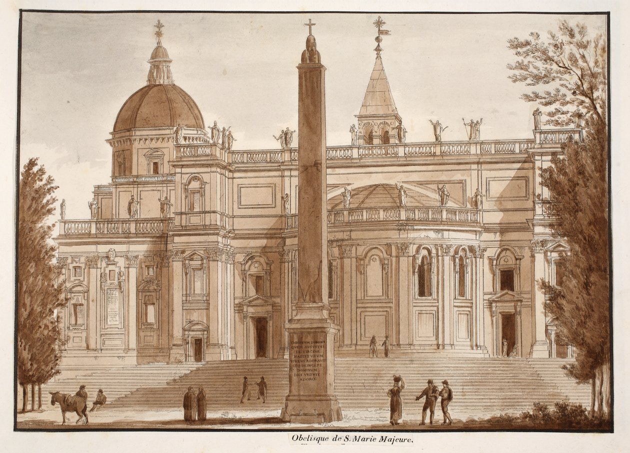 1833年的Santa Maria Maggiore方尖碑（用棕色水洗蚀刻） 作者 阿戈斯蒂诺·托法内利
