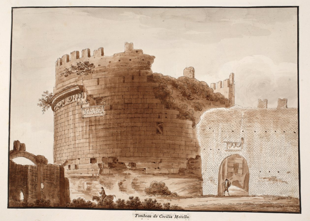 Cecilia Metella墓，1833年（用棕色水洗蚀刻） 作者 阿戈斯蒂诺·托法内利