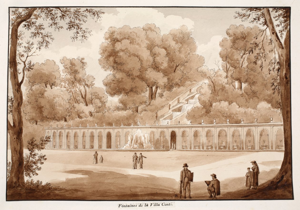 Villa Conti Fountains，1833年（蚀刻棕色水洗） 作者 阿戈斯蒂诺·托法内利