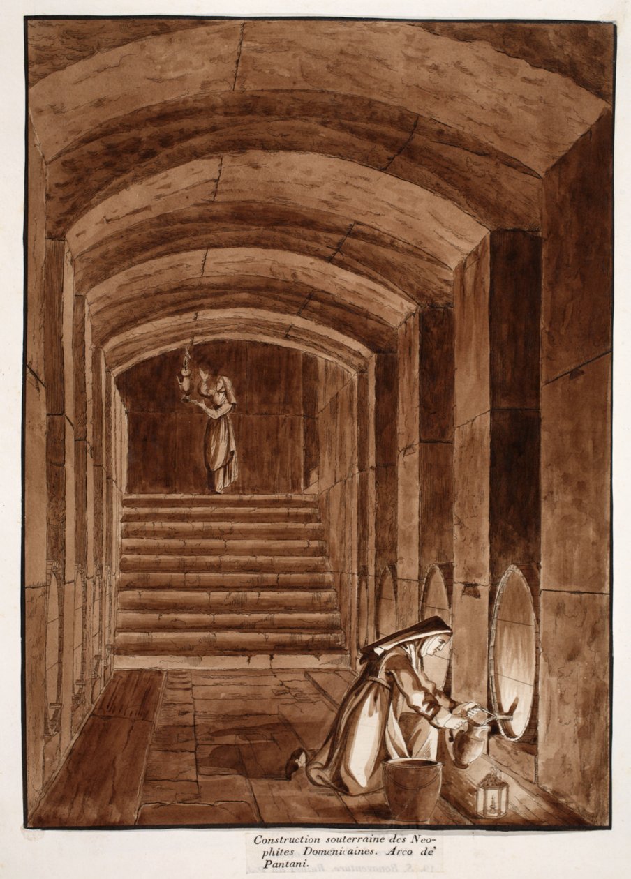 Neophyte Dominican Nuns的地下建筑。 Arco dei Pantani，1833年（用棕色水洗蚀刻） 作者 阿戈斯蒂诺·托法内利