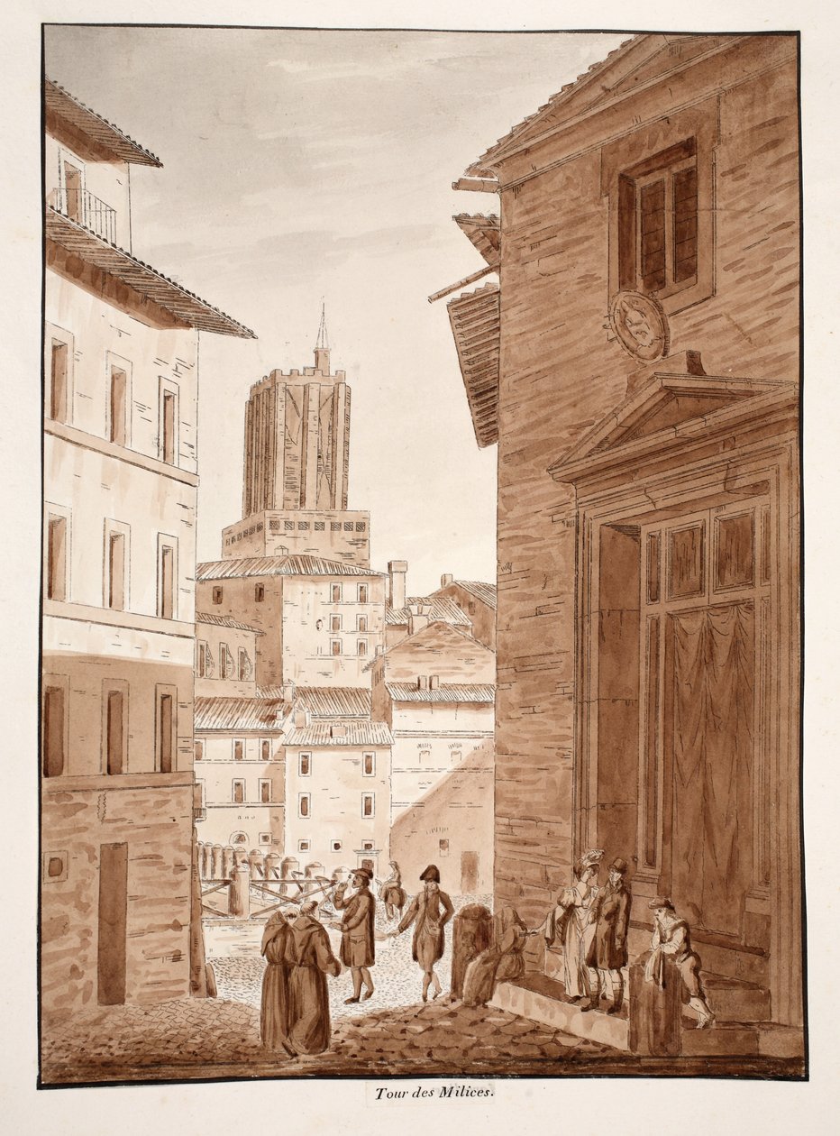 Torre delle Milizie，1833年（用棕色水洗蚀刻） 作者 阿戈斯蒂诺·托法内利
