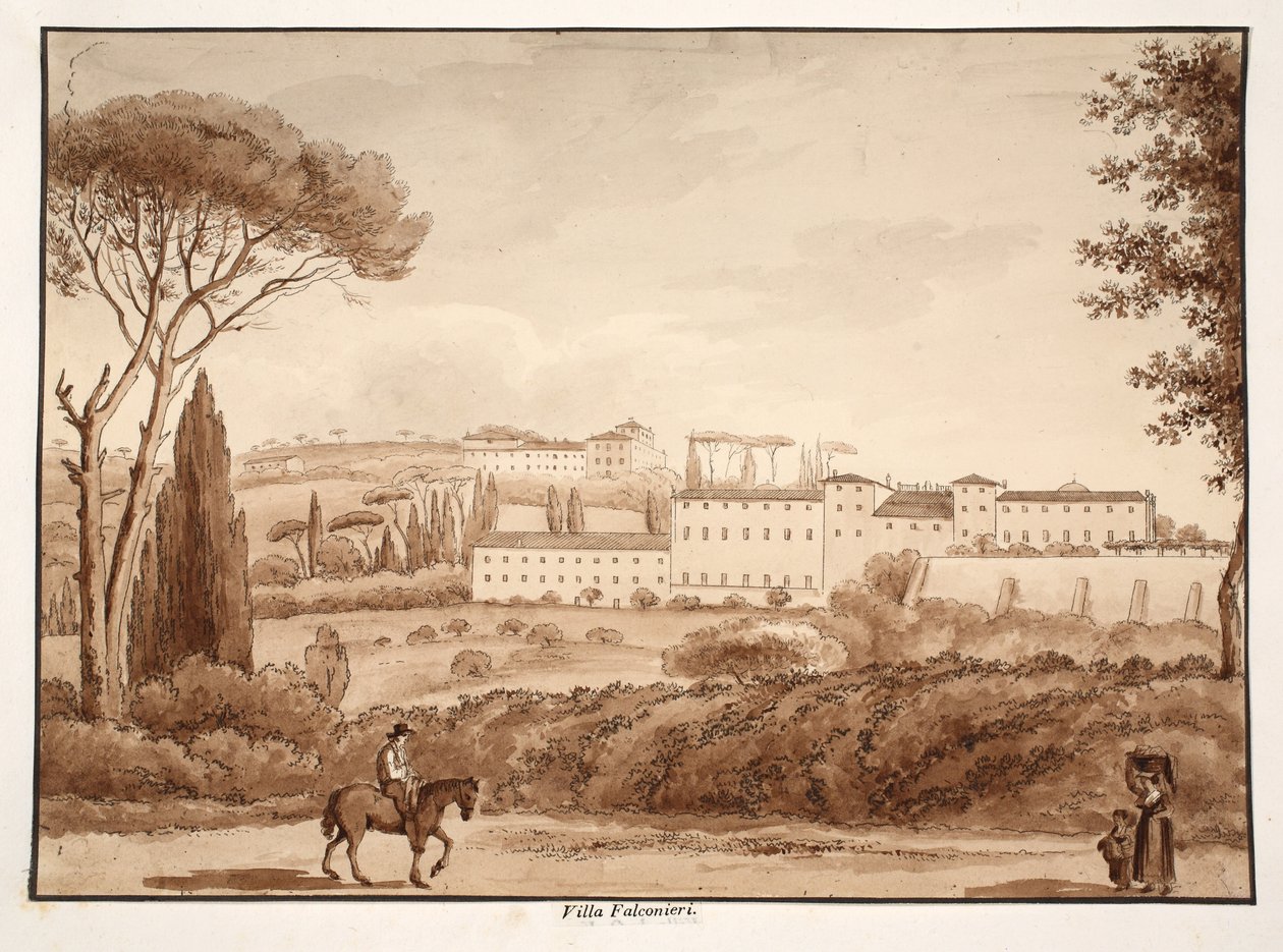 Villa Falconieri，1833年（用棕色水洗蚀刻） 作者 阿戈斯蒂诺·托法内利