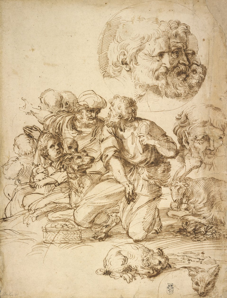 一群牧羊人及其他研究 作者 阿戈斯蒂诺·卡拉奇（Agostino Carracci）