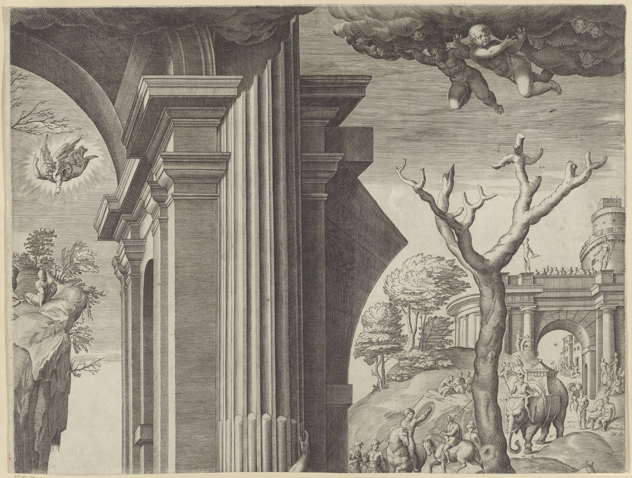 国王崇拜（右上角部分） 作者 阿戈斯蒂诺·卡拉奇（Agostino Carracci）