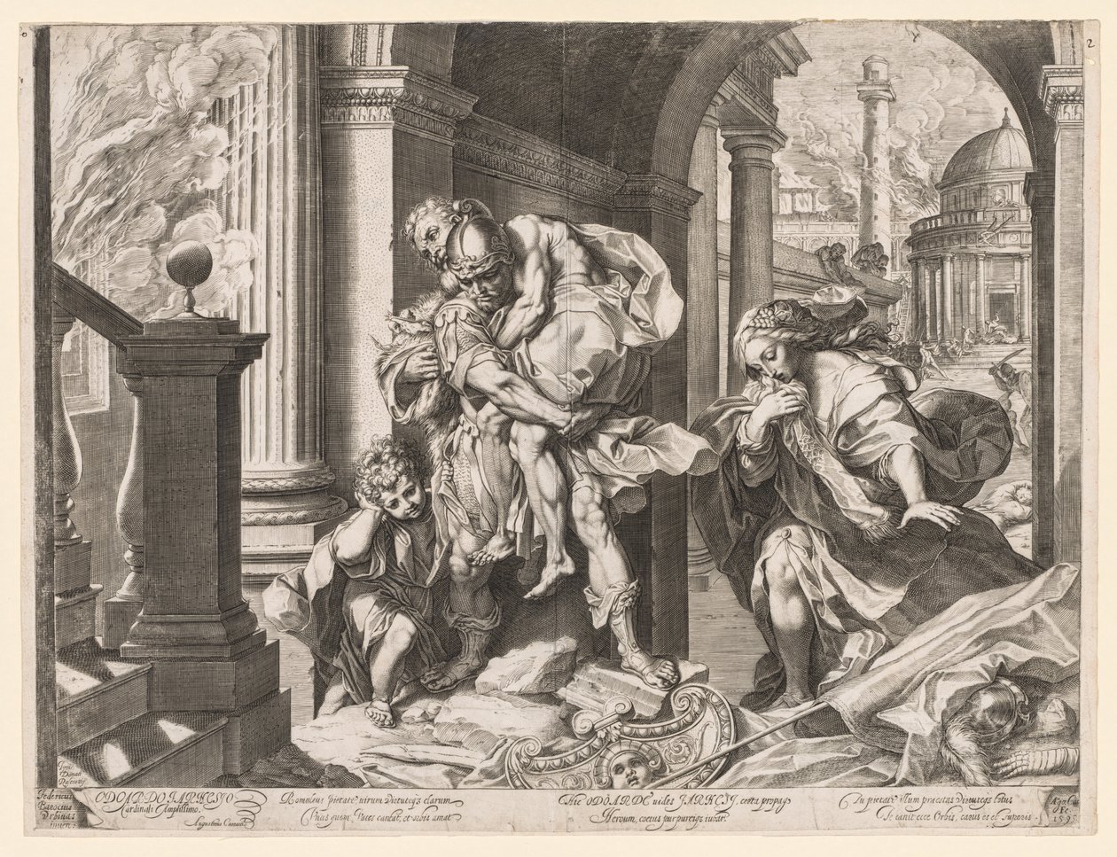 埃涅阿斯及其家人逃离特洛伊，1595年。 作者 阿戈斯蒂诺·卡拉奇（Agostino Carracci）