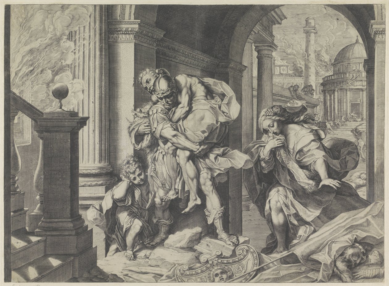 埃涅阿斯举家逃离特洛伊 作者 阿戈斯蒂诺·卡拉奇（Agostino Carracci）