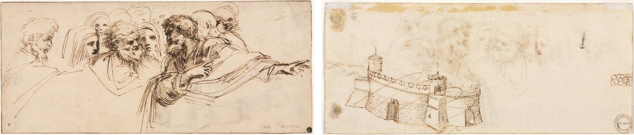 人头像研究（正面）；石榴裙堡垒（背面） 作者 阿戈斯蒂诺·卡拉奇（Agostino Carracci）