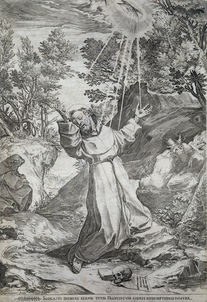 圣弗朗西斯在 La Verna 山上的污名化 (1224) 作者 阿戈斯蒂诺·卡拉奇（Agostino Carracci）