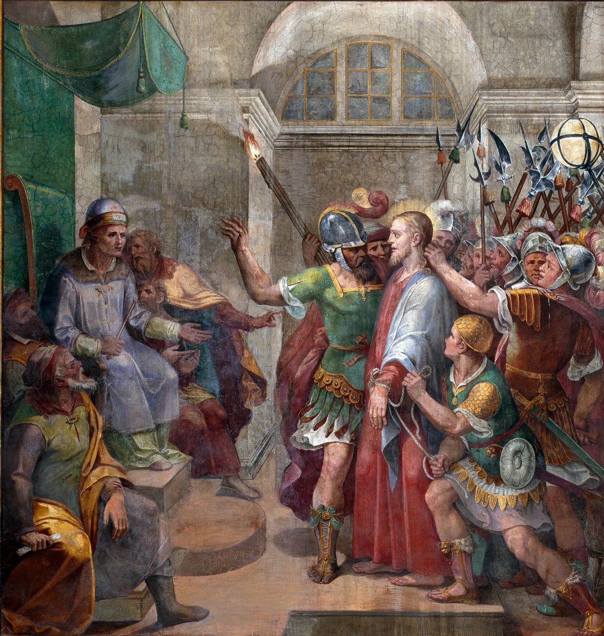 激情。"本丢-彼拉多（Pontius Pilatius）面前的基督"Agostino Ciampelli（1577-1642）的壁画 1594-1600年 罗马，Santa Prassede大殿 作者 阿戈斯蒂诺·钱皮利（Agostino Ciampelli）