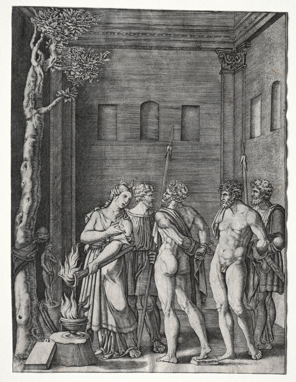 15141536年，奥雷斯特斯（Orestes）和皮勒德（Pylades）被带到伊菲格尼亚（Iphigenia）献祭。 作者 Agostino Musi