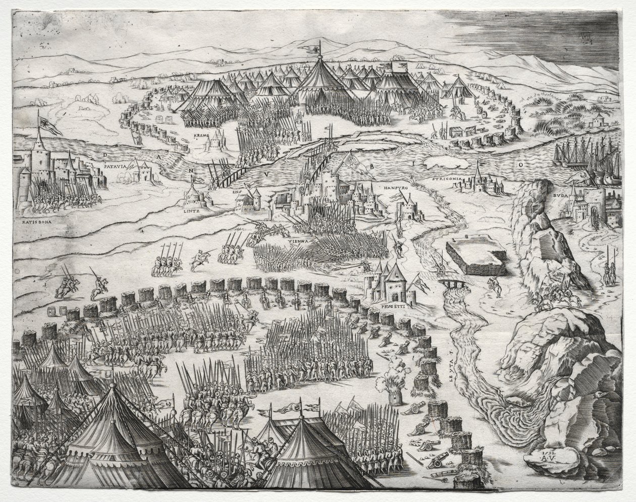 1532年，查理五世和索利曼二世的军队阵地和营地。 作者 Agostino Musi