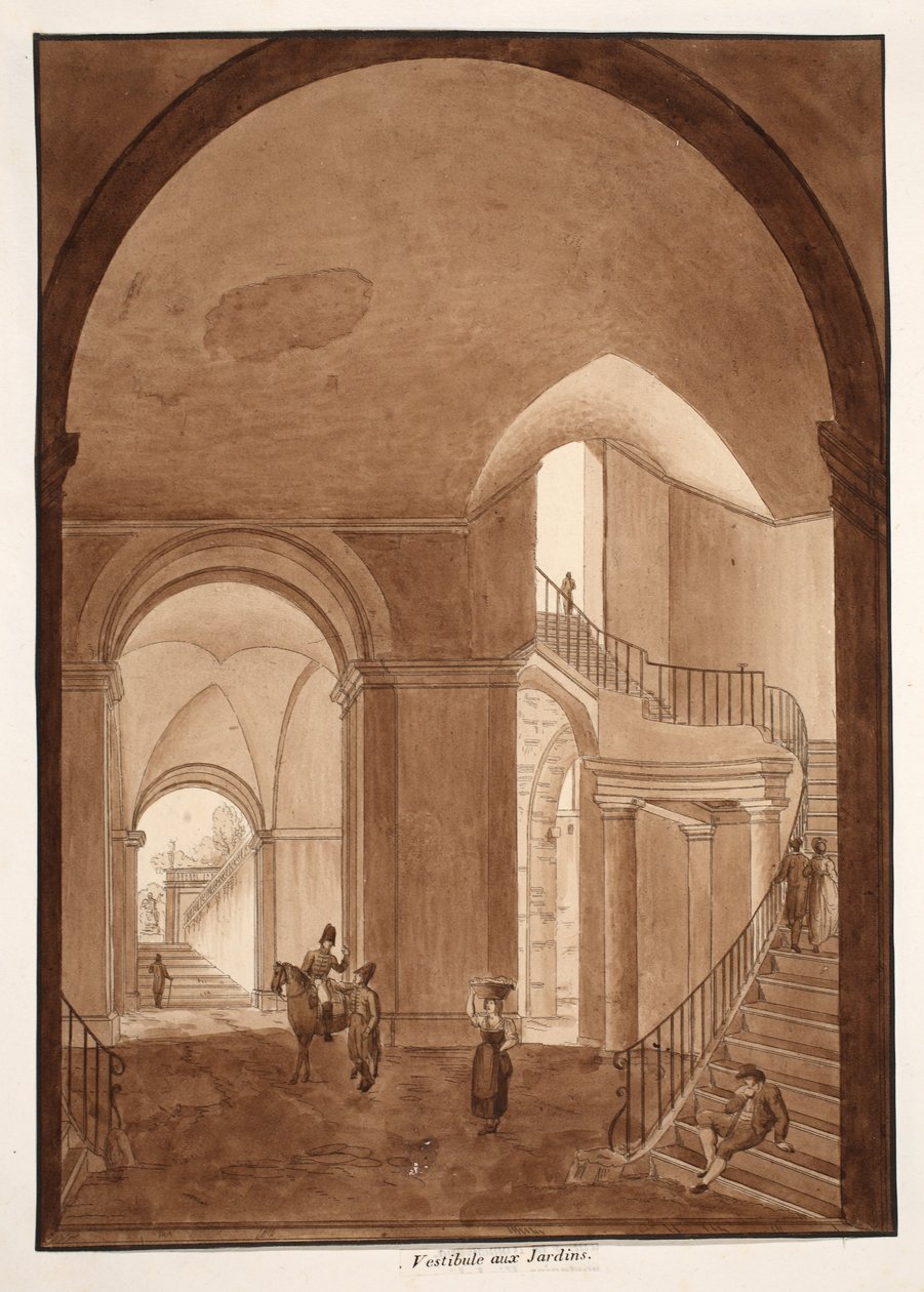 Palazzo Caetani all&39;Orso的花园前厅，1833年（用棕色水洗蚀刻） 作者 阿戈斯蒂诺·托法内利