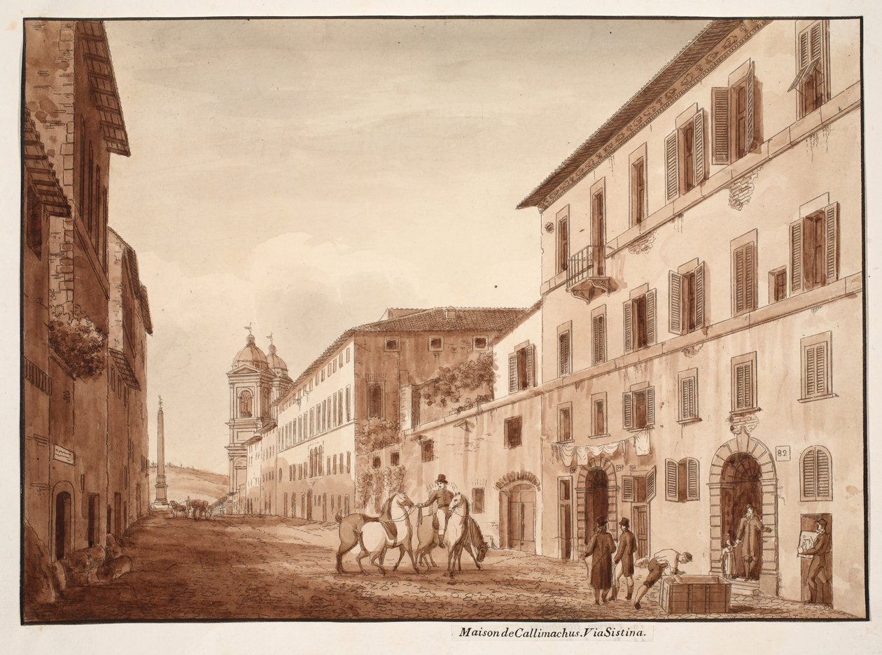 Callimachus之家，Via Sistina，1833年（用棕色水洗蚀刻） 作者 阿戈斯蒂诺·托法内利