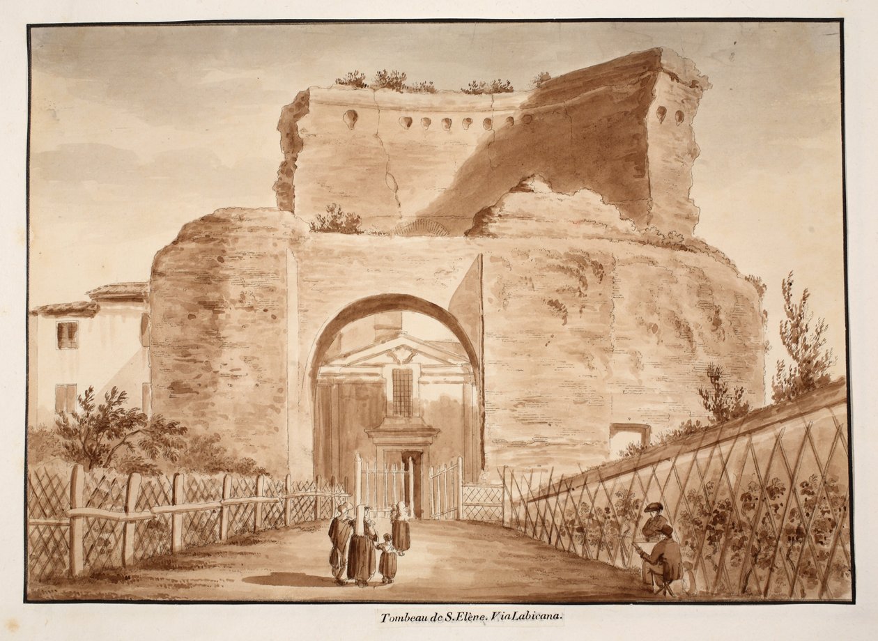 圣赫勒拿墓，Via Labicana，1833年（用棕色水洗蚀刻） 作者 阿戈斯蒂诺·托法内利