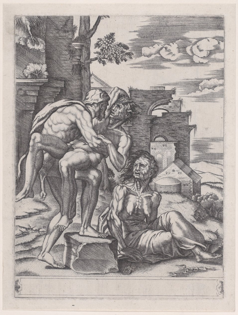 Hercules and Antaeus, dated 1533., dated 1533. 作者 阿戈斯蒂诺·韦内齐亚诺