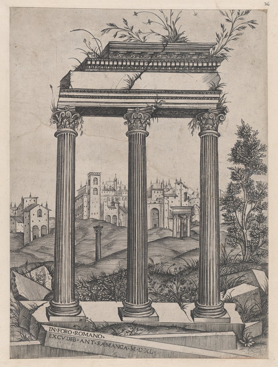 Speculum Romanae Magnificentiae：安东尼努斯和福斯蒂娜神庙，16世纪，16世纪。 作者 阿戈斯蒂诺·威尼斯。
