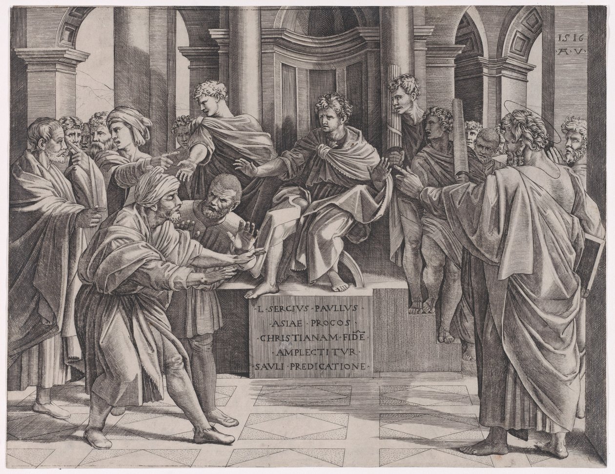 The Blinding of Elymas, dated 1516., dated 1516. 作者 阿戈斯蒂诺·韦内齐亚诺