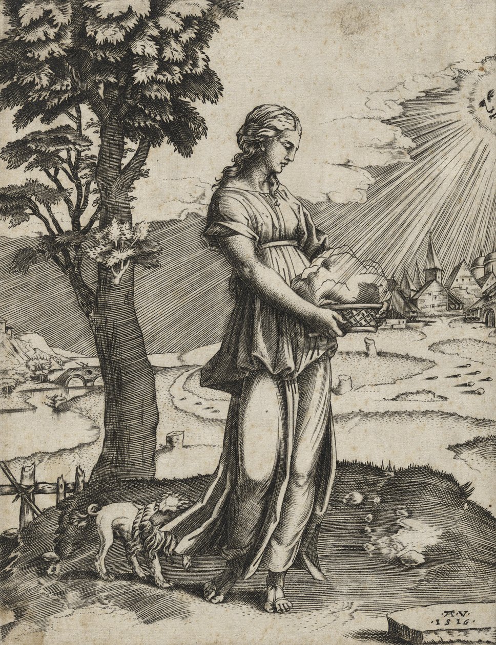 Cumaean Sybil，1516年（在纸上雕刻） 作者 阿戈斯蒂诺·韦内齐亚诺