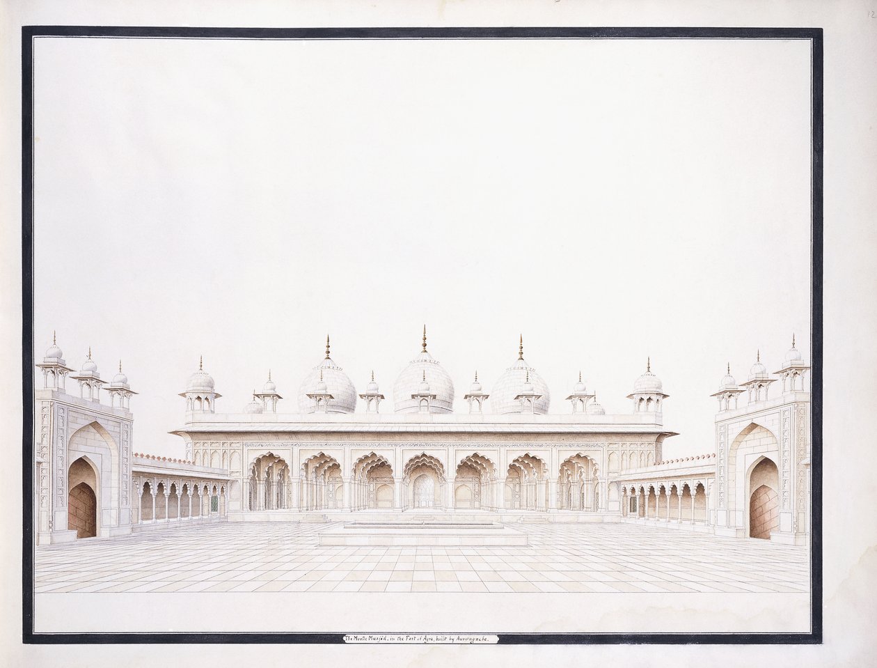 位于阿格拉堡的Moti Musjid，c。 1815（铅笔和w - c） 作者 阿格拉学校