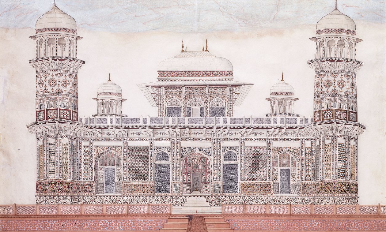 Itmad-ud-daula墓，约1815年（铅笔，钢笔和黑色墨水，w - c，带有触摸o的高度） 作者 阿格拉学校