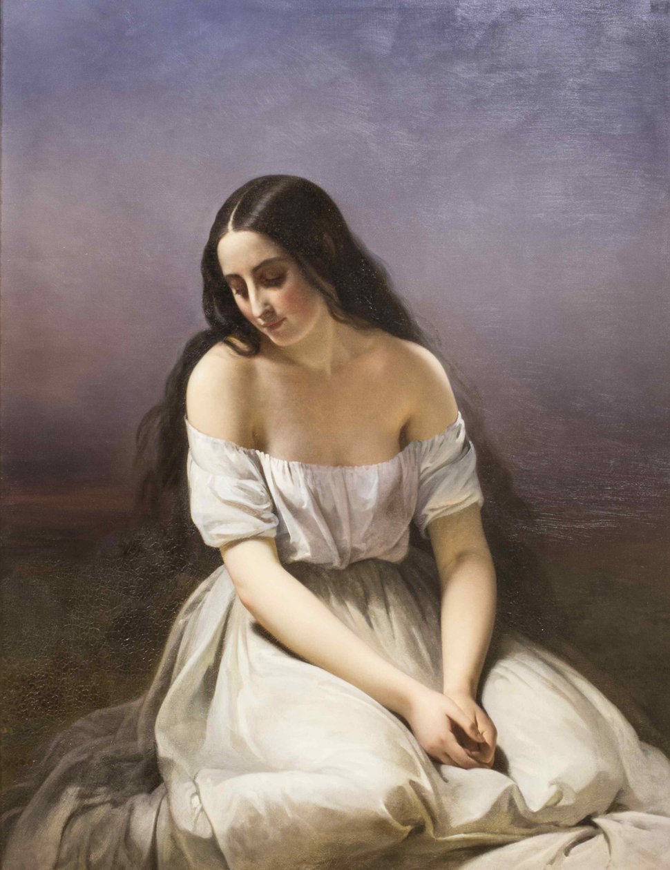 一位年轻女子跪着，1839年。 作者 艾梅·布鲁内·佩吉斯