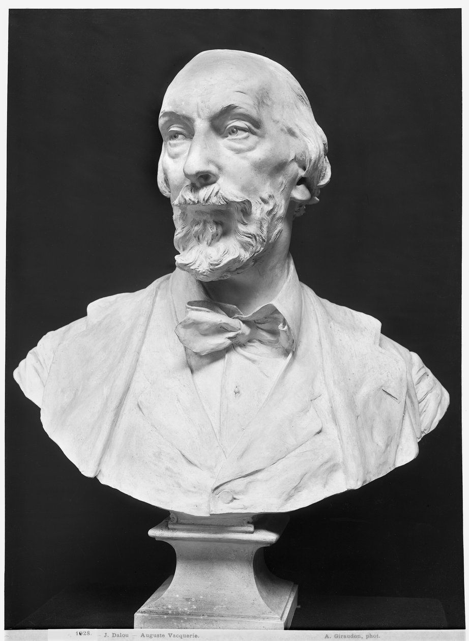 Auguste Vacquerie的半身像（1819-95）（石膏）（bw照片） 作者 艾梅·朱尔斯·达卢