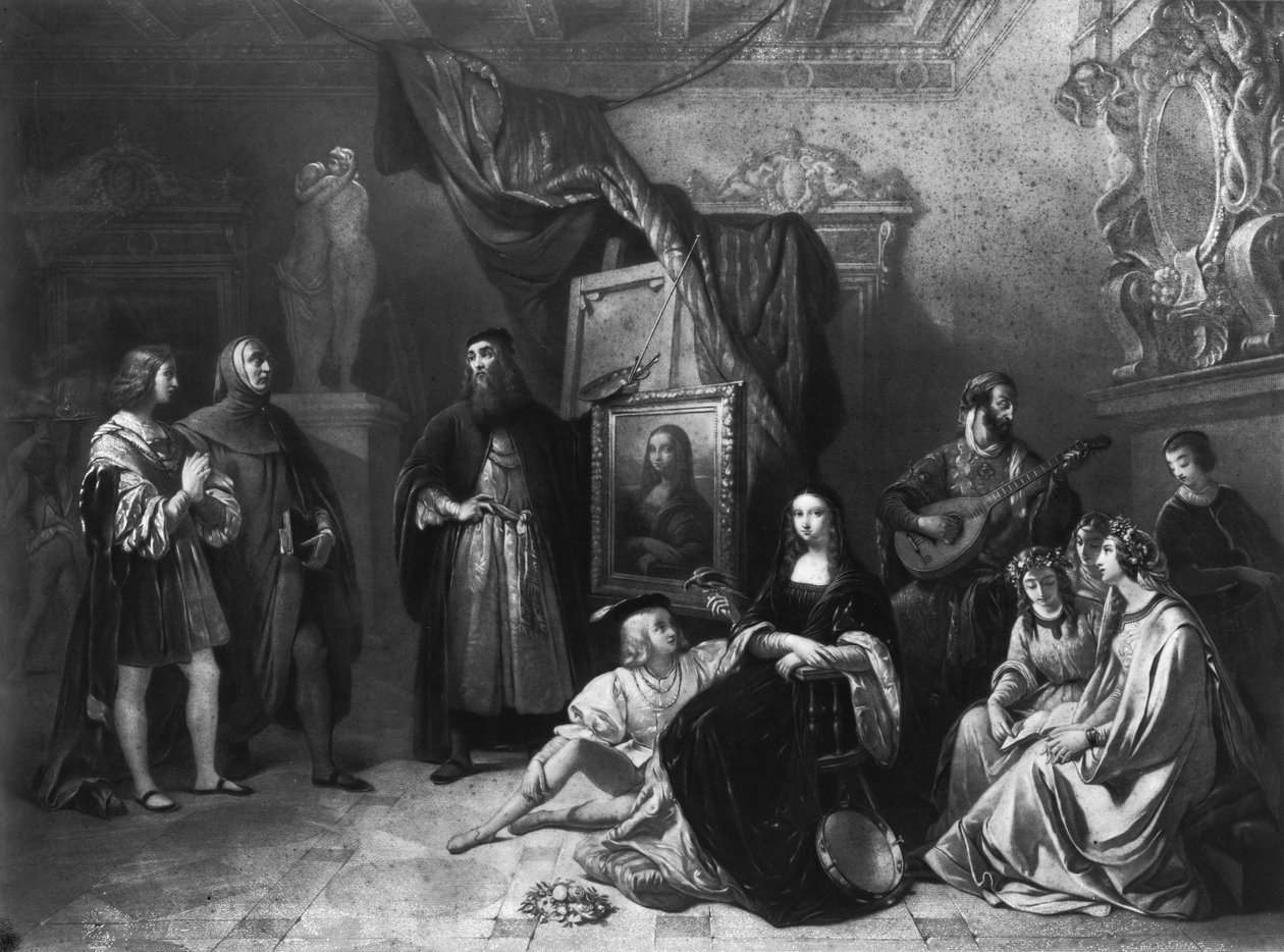 莱昂纳多达芬奇（1452-1519）绘制了由Lemoine雕刻的Gioconda，1845年 作者 艾米·布鲁恩（Aimee Brune）