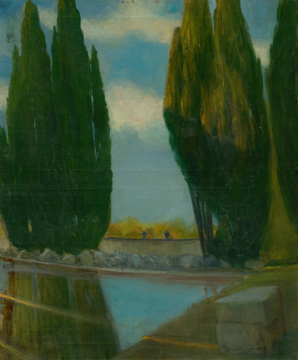 有湖的风景，约 1890-98 年（布面油画） 作者 阿科斯·阿兰约西