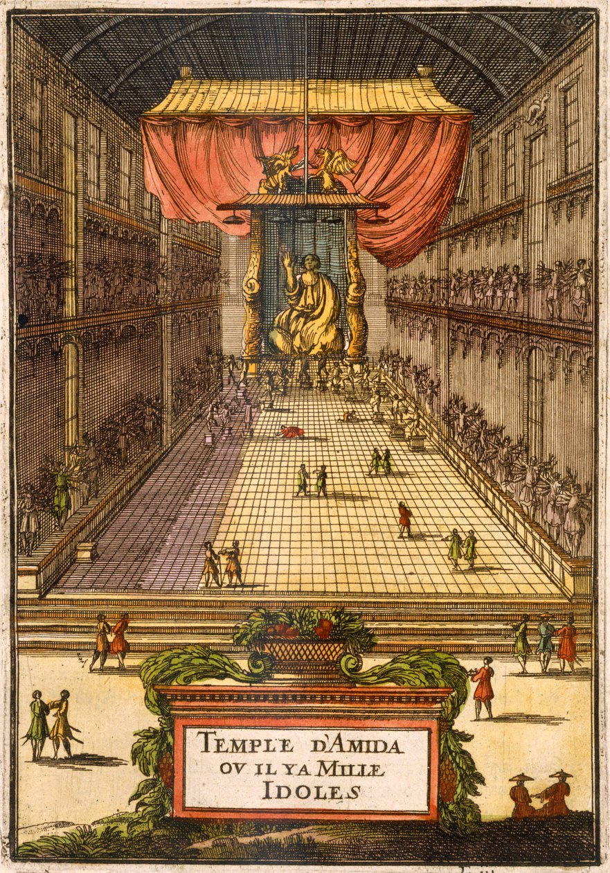 阿米达神庙，来自&39;描述de l&39;Univers&39;，c.1683（手工彩色雕刻） 作者 阿兰·马内松·马莱特