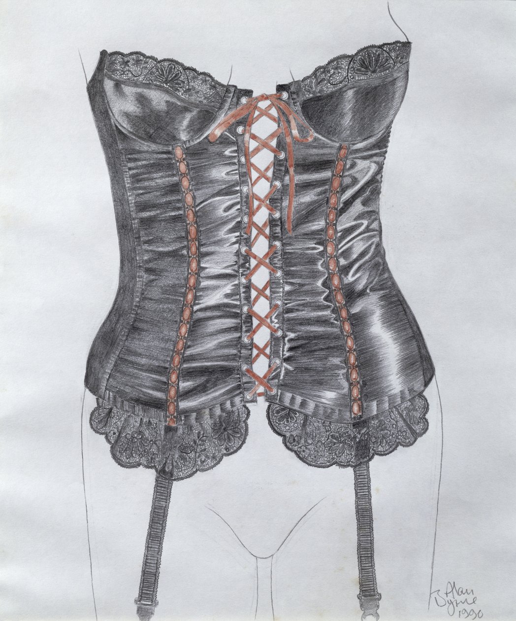 Corset，1990年（铅笔和纸上的wc） 作者 艾伦·伯恩