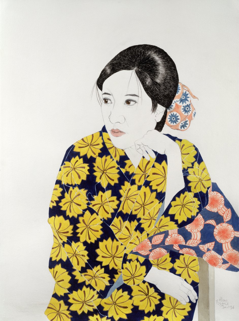 黄色和服，1996年（墨水，卫生纸，水粉和纸上的木炭） 作者 艾伦·伯恩
