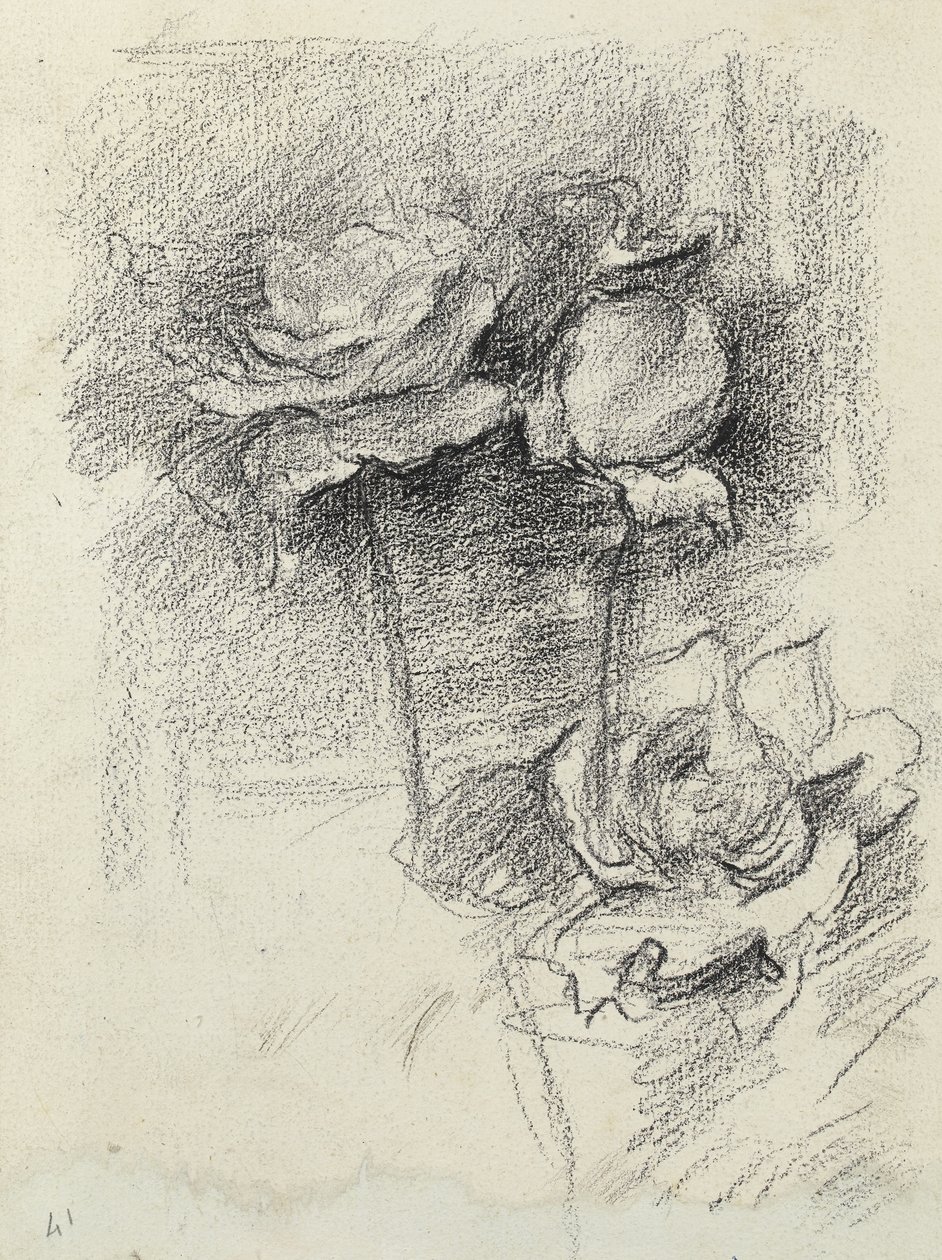 玫瑰静物画在花瓶的，c.1890 作者 阿尔伯特·德·贝勒罗什