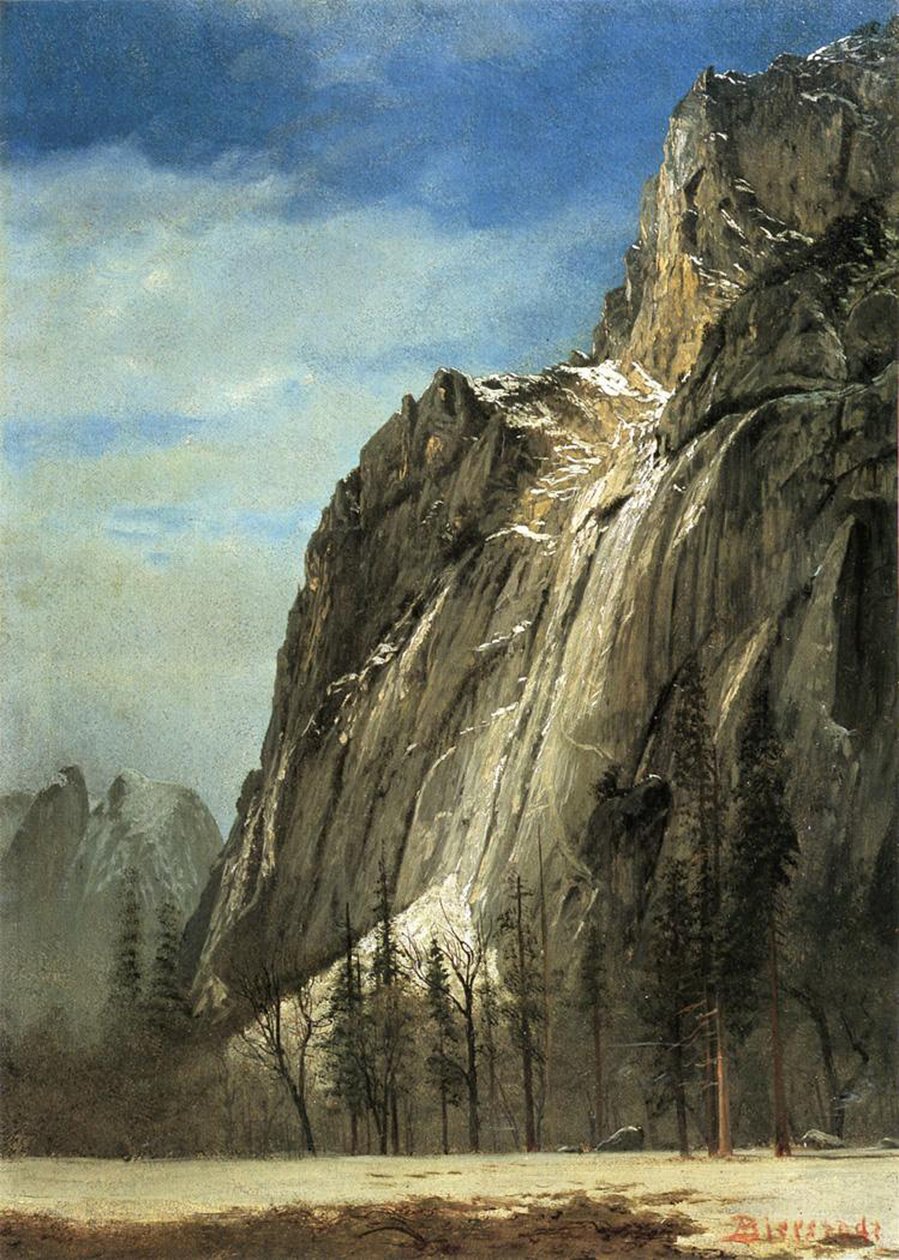 大教堂岩石，优胜美地，c.1872（画布上的纸上油） 作者 阿尔伯特·比尔施塔特
