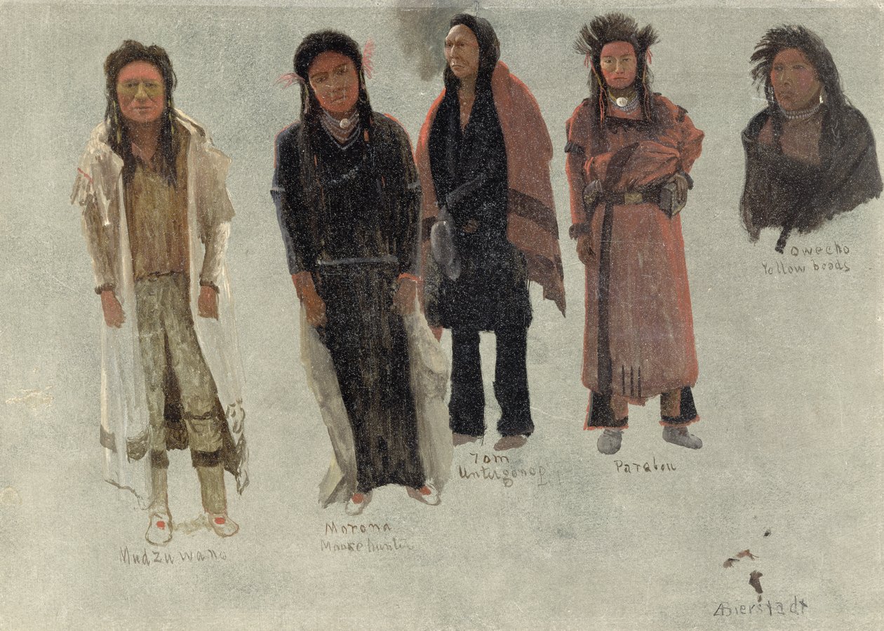 五个印第安人（重磅纸上的油） 作者 阿尔伯特·比尔施塔特