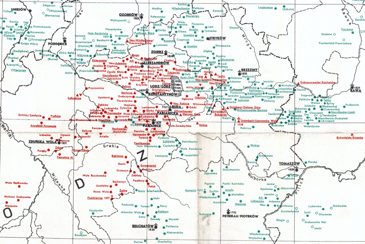 1938年在Warta（W），Bzura（N）和Pilica（SE）之间的Łódź定居点 作者 阿尔伯特·布雷耶