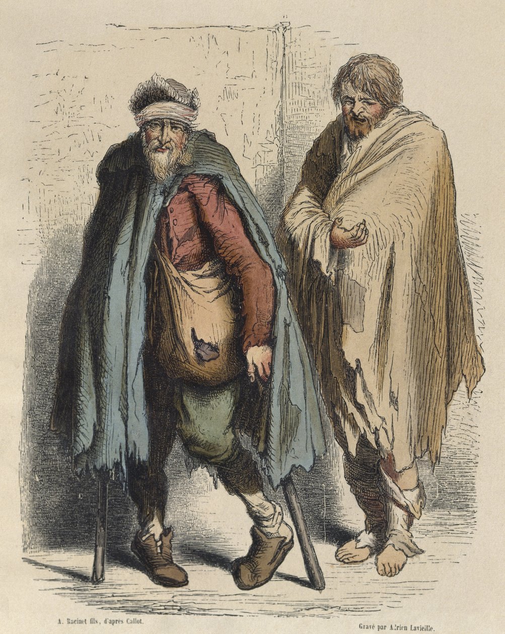 Jacques Callot（1592-1635）雕刻Adrien Lavieille（1818-62）（彩色雕刻）后的乞丐 作者 阿尔伯特·查尔斯·奥古斯特·拉西内