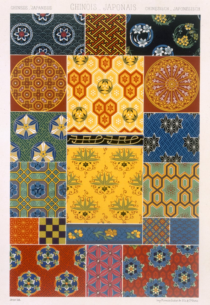 来自&39;Polychrome Ornament&39;的中国日式，XV版出版于1869年巴黎 作者 阿尔伯特·查尔斯·奥古斯特·拉西内