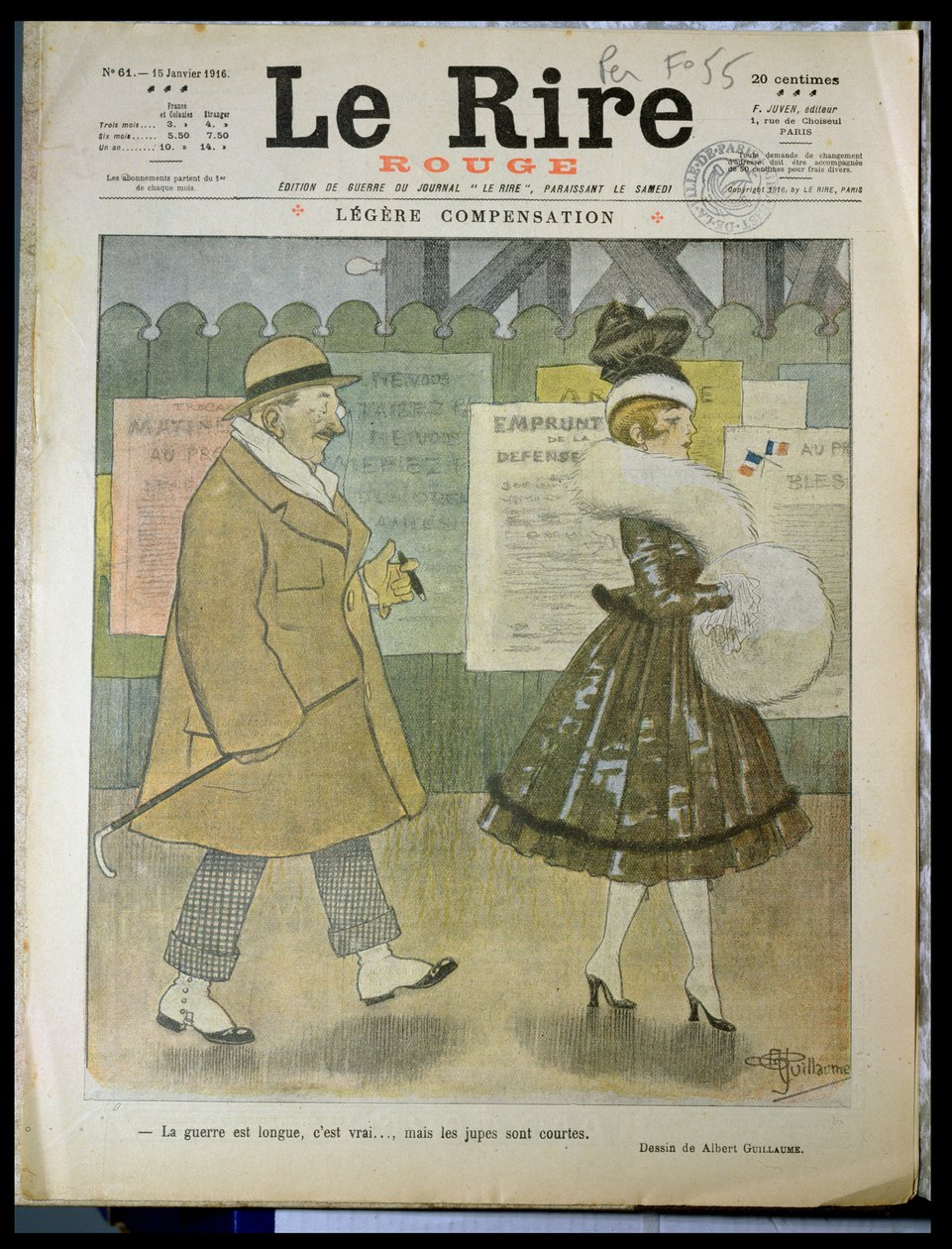 “战争很长，这是真的......但裙子很短”，1916年1月15日“Le Rire”的封面 作者 阿尔伯特·纪尧姆