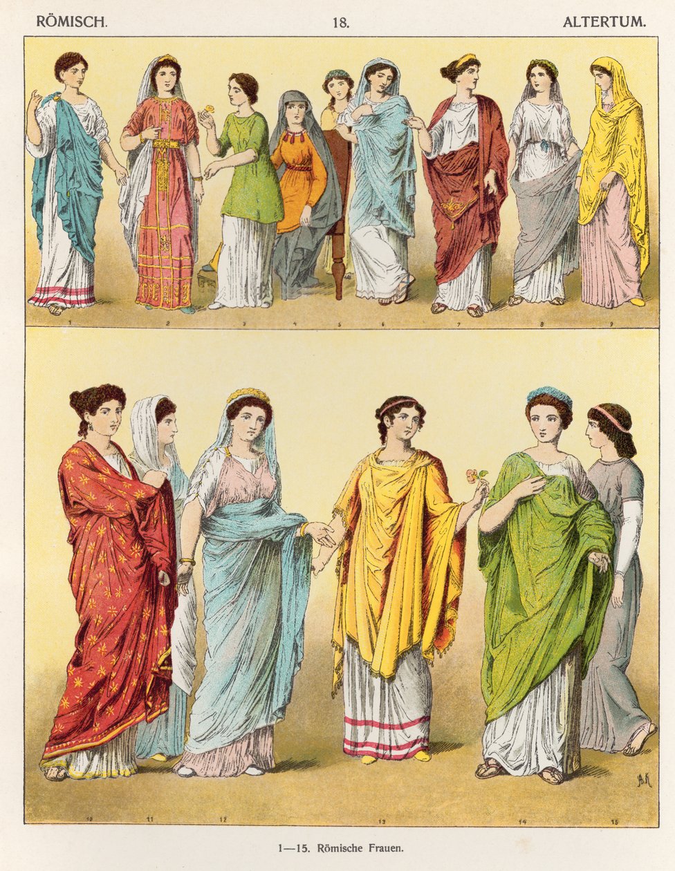 女性罗马服饰，来自&39;Trachten der Voelker&39;，1864年 作者 阿尔伯特·克莱奇默
