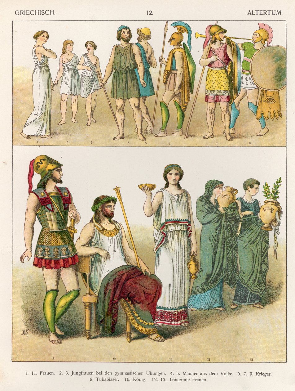 希腊连衣裙，来自&39;Trachten der Voelker&39;，1864年（彩色石版画） 作者 阿尔伯特·克莱奇默