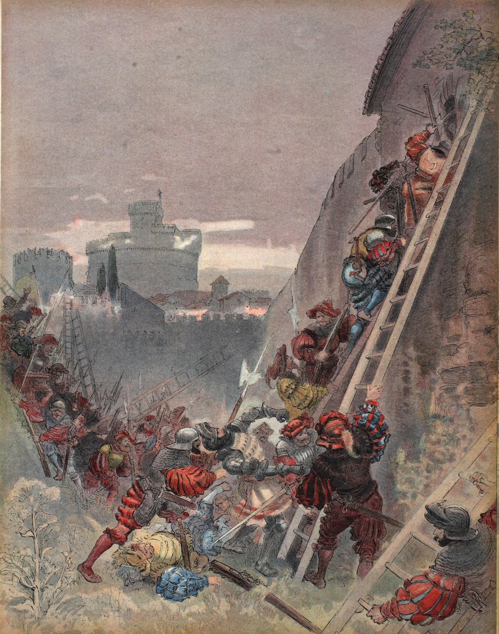 波旁王朝在1527年5月6日的罗马袭击中丧生，插图来自&39;Francois Ier：Le Roi Chevalier，由George G. Toudouze，酒吧。 1909年 作者 阿尔伯特·罗比达