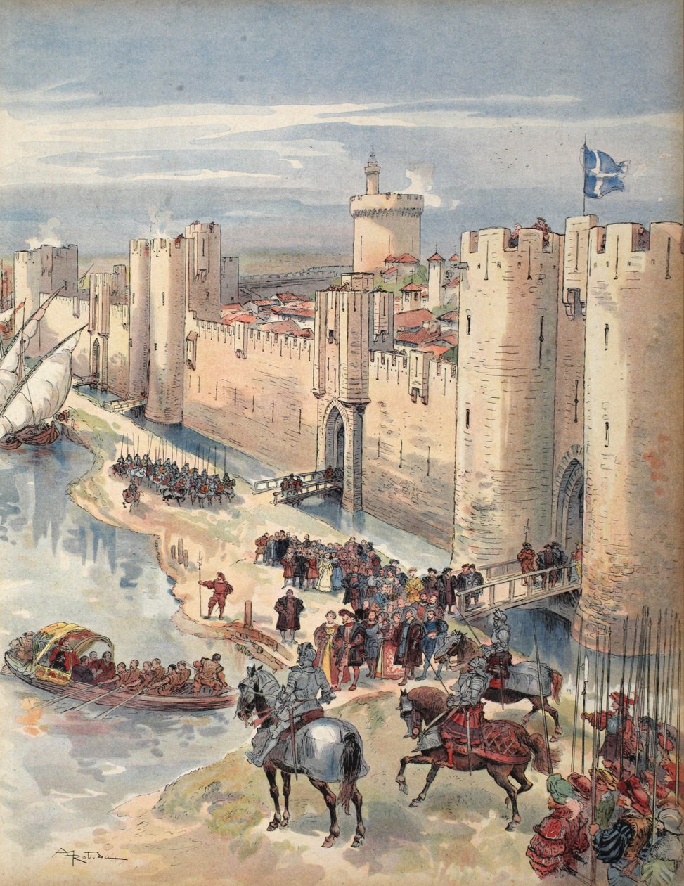 采访Aigues-Mortes，来自弗朗索瓦一世的插图：国王骑士，由George G. Toudouze，酒吧。 1909年 作者 阿尔伯特·罗比达