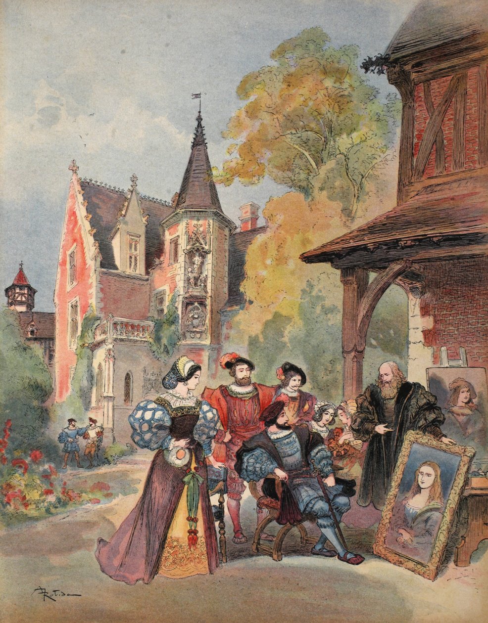 莱昂纳多达芬奇将蒙娜丽莎送给弗朗西斯一世，来自&39;Francois Ier：Le Roi Chevalier，George G. Toudouze，pub。 1909年 作者 阿尔伯特·罗比达