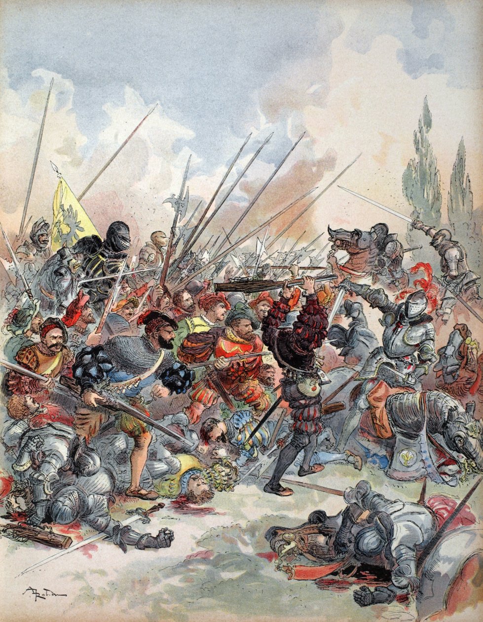 帕维亚战役中的国王，来自&39;Francois Ier：Le Roi Chevalier，George G. Toudouze，酒吧的插图。 1909年 作者 阿尔伯特·罗比达