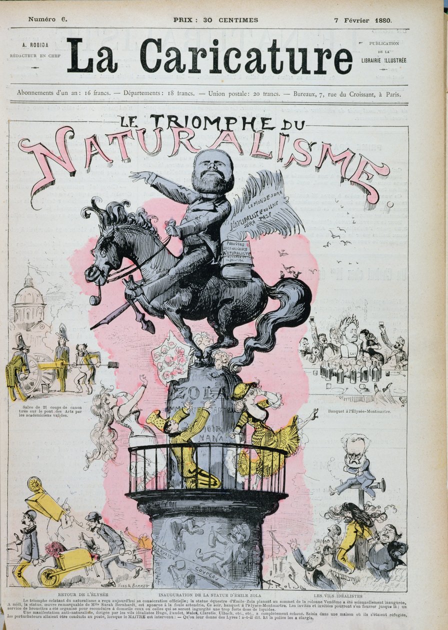 “自然主义的胜利”，1840年2月7日，来自&39;La Caricature&39;的Emile Zola（1840-1902）漫画插图 作者 阿尔伯特·罗比达