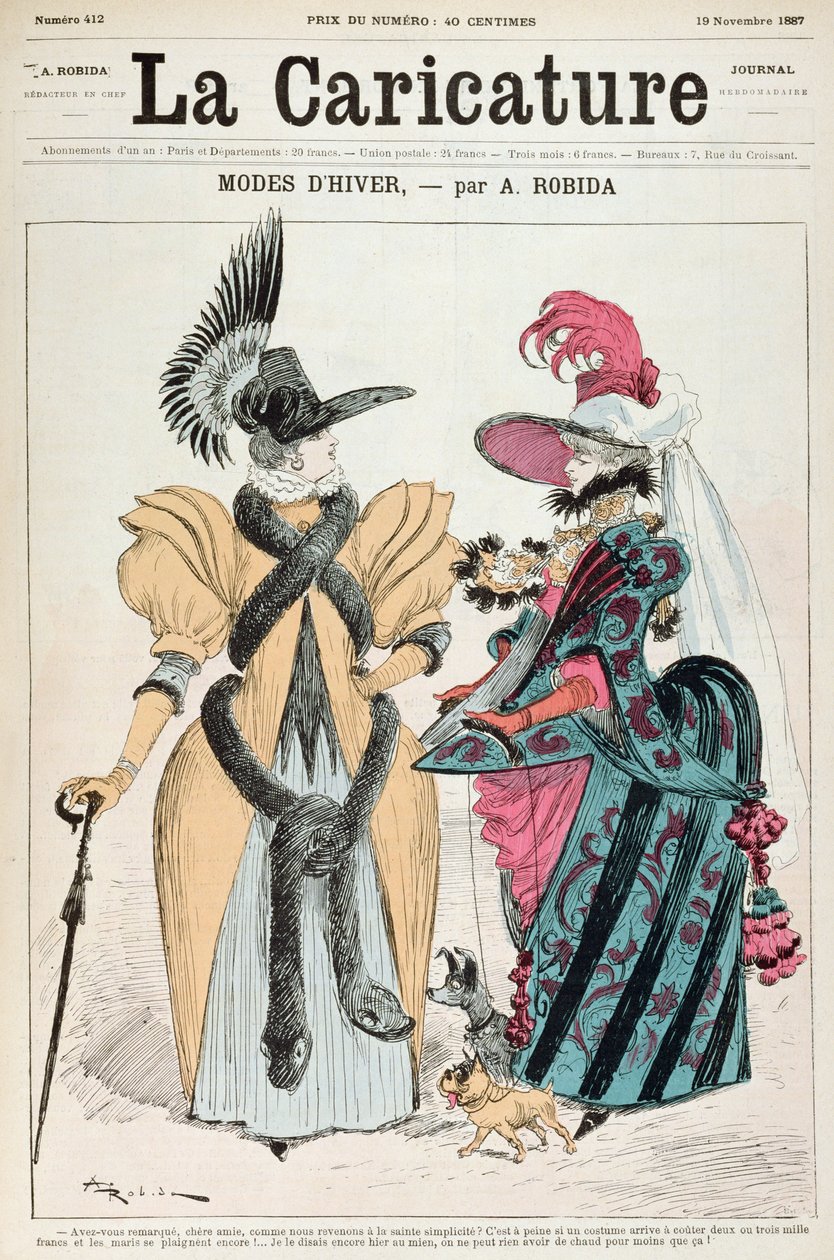 冬季时装，来自&39;La Caricature&39;，1887年 作者 阿尔伯特·罗比达