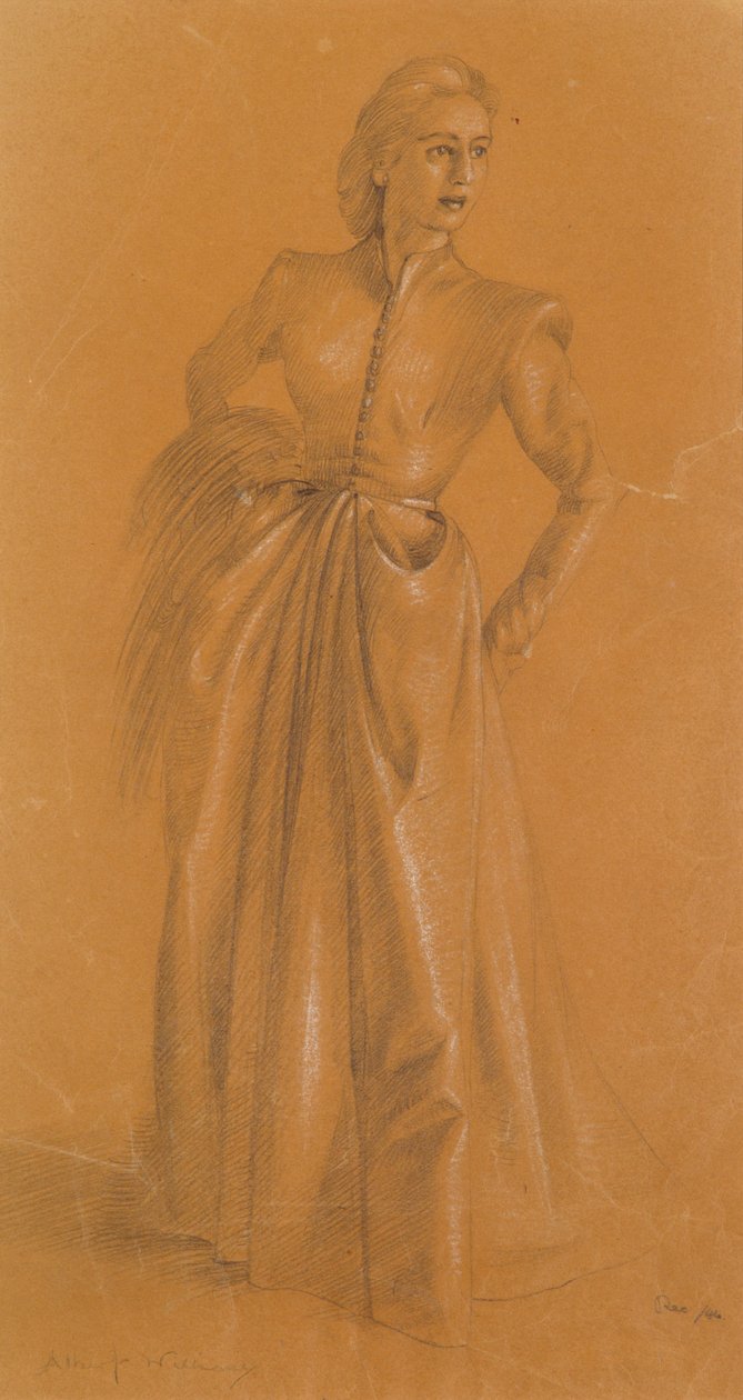 研究服装，1949年（铅笔和粉笔在纸上） 作者 阿尔伯特·威廉姆斯