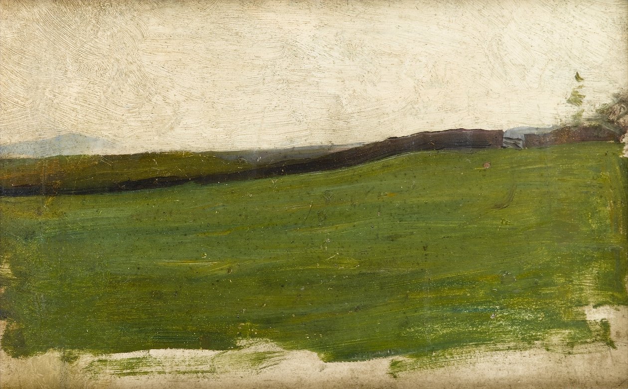 景观与绿色的草地和门控墙，c.1900（在rathbone准备的艺术家面板上的油） 作者 阿尔伯特·德·贝勒罗什