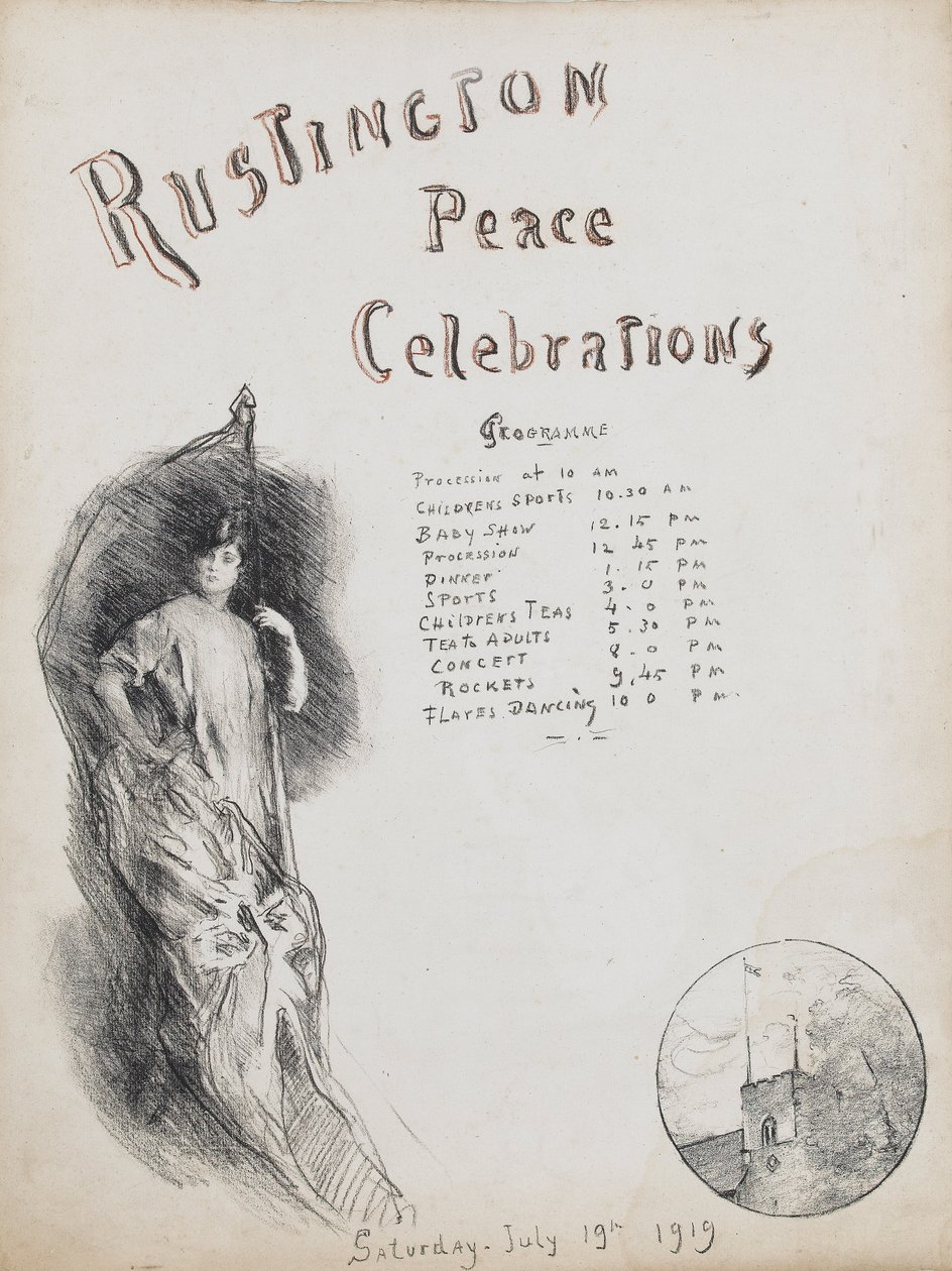和平庆典，Rustington，1919年（平版蜡笔与血红色亮点） 作者 阿尔伯特·德·贝勒罗什